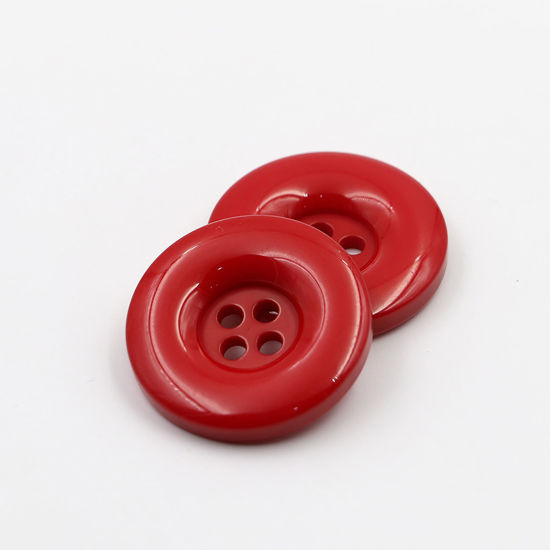 Image de Bouton de Couture en Résine 4 Trous Rond Rouge 18mm Dia, 50 Pcs