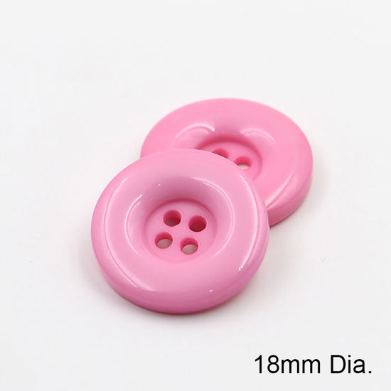 Picture of Resin Sewing Buttons Scrapbooking 4 Holes Round Pink 18mm Dia, 50 PCs