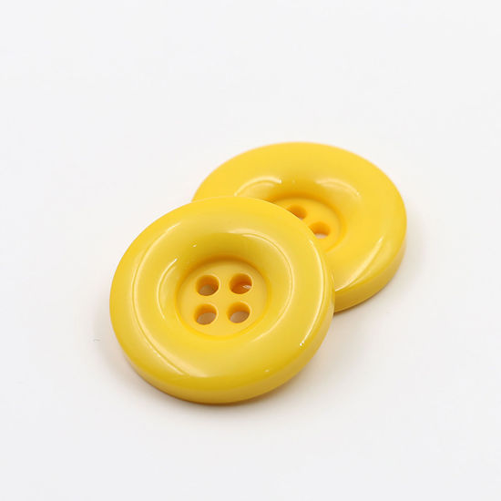 Image de Bouton de Couture en Résine 4 Trous Rond Jaune 18mm Dia, 50 Pcs