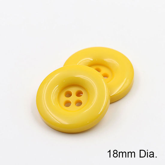 Image de Bouton de Couture en Résine 4 Trous Rond Jaune 18mm Dia, 50 Pcs