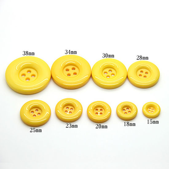 Image de Bouton de Couture en Résine 4 Trous Rond Jaune 18mm Dia, 50 Pcs