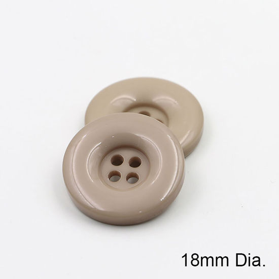 Picture of Resin Sewing Buttons Scrapbooking 4 Holes Round Light Khaki 18mm Dia, 50 PCs