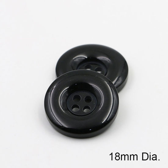 Image de Bouton de Couture en Résine 4 Trous Rond Noir 18mm Dia, 50 Pcs