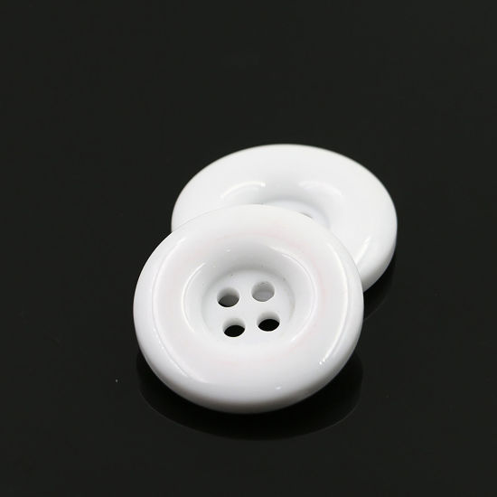 Image de Bouton de Couture en Résine 4 Trous Rond Blanc 18mm Dia, 50 Pcs