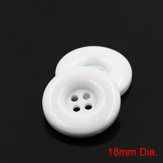 Image de Bouton de Couture en Résine 4 Trous Rond Blanc 18mm Dia, 50 Pcs