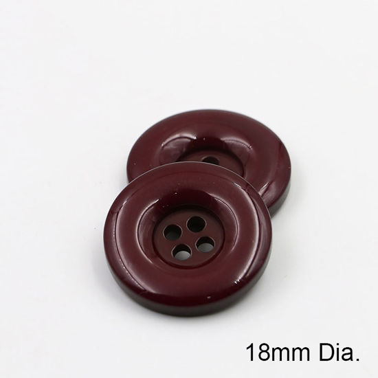 Picture of Resin Sewing Buttons Scrapbooking 4 Holes Round Dark Red 18mm Dia, 50 PCs