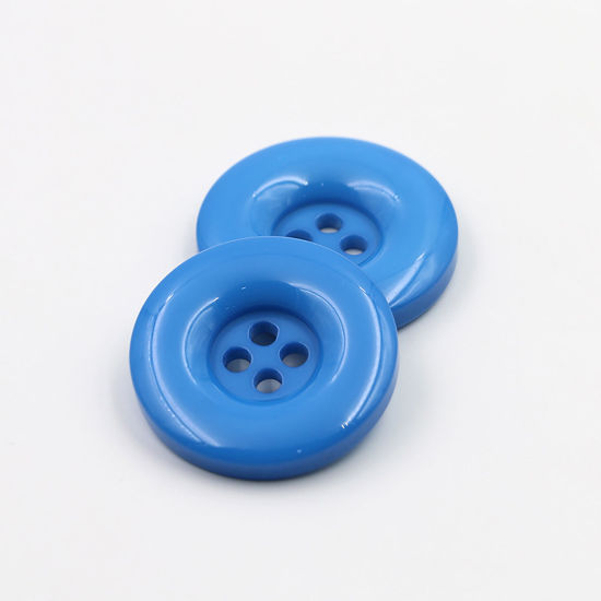 Picture of Resin Sewing Buttons Scrapbooking 4 Holes Round Lake Blue 18mm Dia, 50 PCs