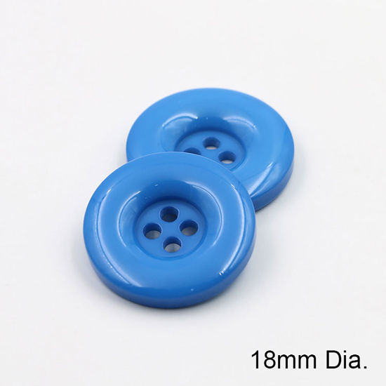 Picture of Resin Sewing Buttons Scrapbooking 4 Holes Round Lake Blue 18mm Dia, 50 PCs