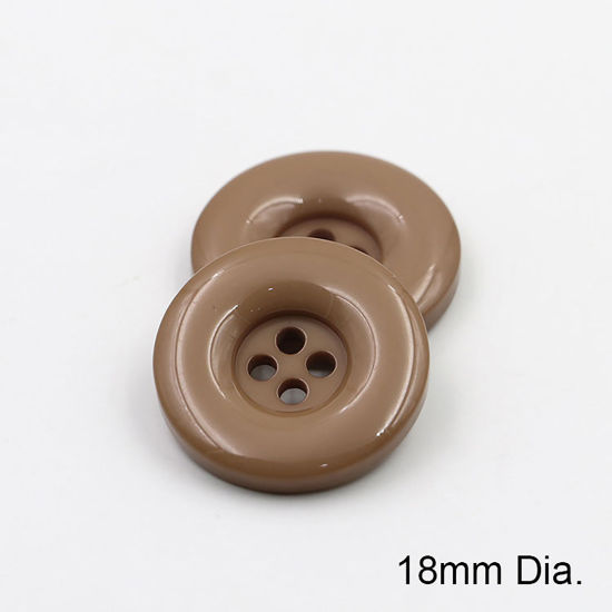 Image de Bouton de Couture en Résine 4 Trous Rond Café Clair 18mm Dia, 50 Pcs