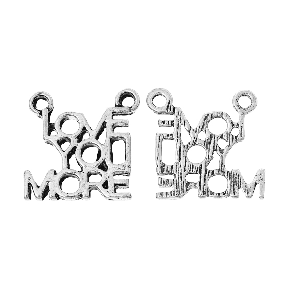 Imagen de 2 Unidades Zamak Positive Quotes Energy Conectores Dijes Colgantes Plata Antigua Mensaje " LOVE YOU MORE " Hueco 17mm x 16mm
