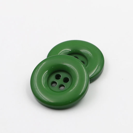 Image de Bouton de Couture en Résine 4 Trous Rond Vert Foncé 18mm Dia, 50 Pcs