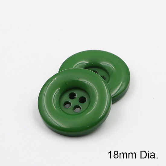 Image de Bouton de Couture en Résine 4 Trous Rond Vert Foncé 18mm Dia, 50 Pcs