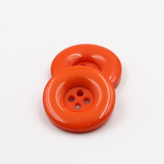 Picture of Resin Sewing Buttons Scrapbooking 4 Holes Round Orange-red 18mm Dia, 50 PCs