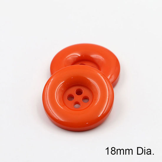 Image de Bouton de Couture en Résine 4 Trous Rond Rouge Orangé 18mm Dia, 50 Pcs