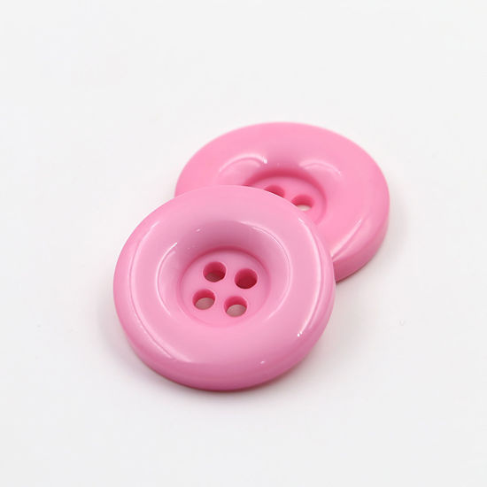 Picture of Resin Sewing Buttons Scrapbooking 4 Holes Round Pink 23mm Dia, 50 PCs