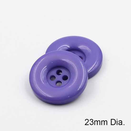 Imagen de Resina Botón de Costura Scrapbooking 4 Agujeros Ronda Púrpura Claro 23mm Dia, 50 Unidades