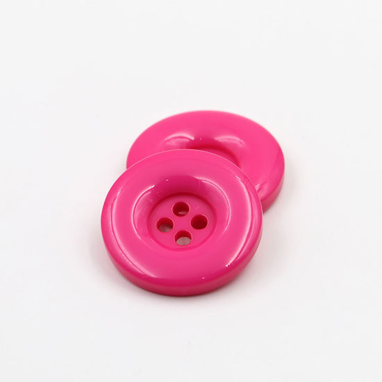 Picture of Resin Sewing Buttons Scrapbooking 4 Holes Round Fuchsia 23mm Dia, 50 PCs