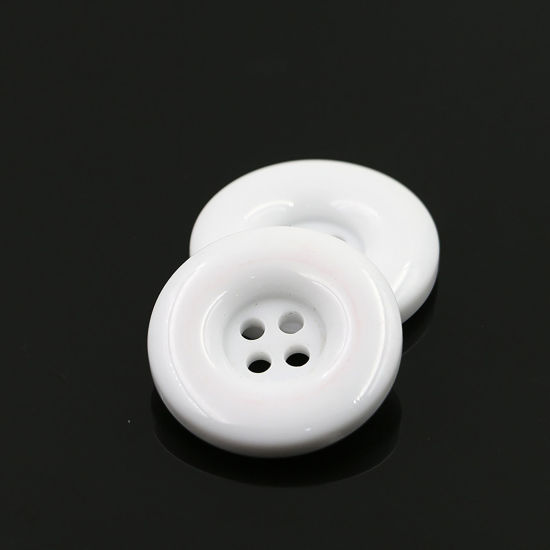 Picture of Resin Sewing Buttons Scrapbooking 4 Holes Round White 25mm Dia, 50 PCs