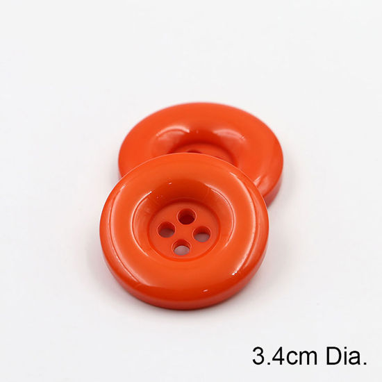 Picture of Resin Sewing Buttons Scrapbooking 4 Holes Round Orange-red 34mm Dia, 50 PCs