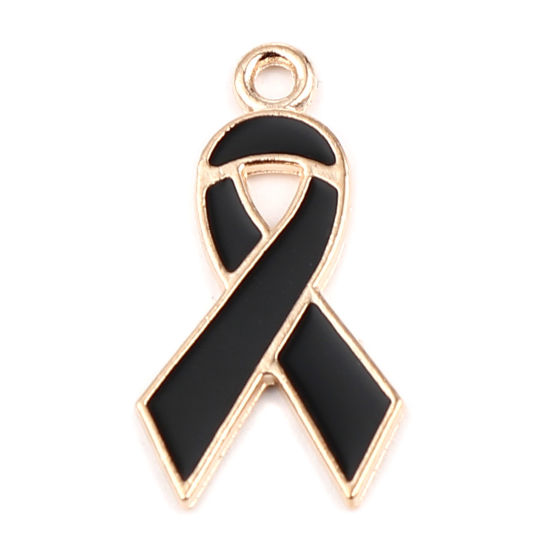 Immagine di Lega di Zinco Medico Charms Nastro Oro Placcato Nero Smalto 28mm x 15mm , 20 Pz