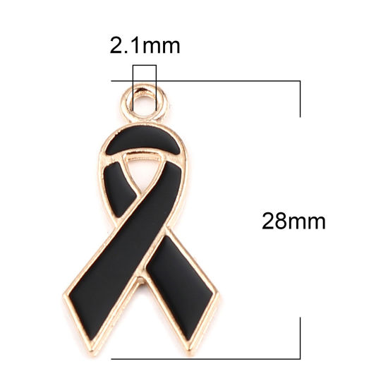Immagine di Lega di Zinco Medico Charms Nastro Oro Placcato Nero Smalto 28mm x 15mm , 20 Pz