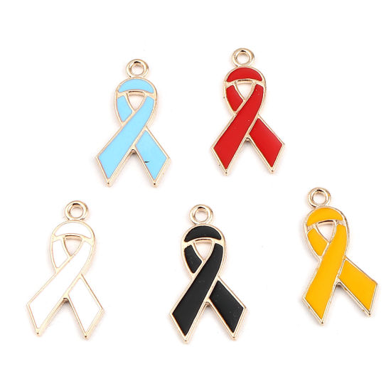 Immagine di Lega di Zinco Medico Charms Nastro Oro Placcato Nero Smalto 28mm x 15mm , 20 Pz