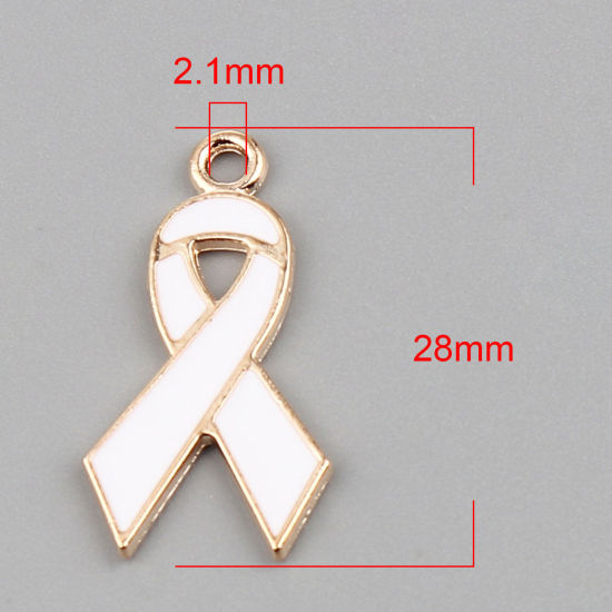 Immagine di Lega di Zinco Medico Charms Nastro Oro Placcato Bianco Smalto 28mm x 15mm , 20 Pz