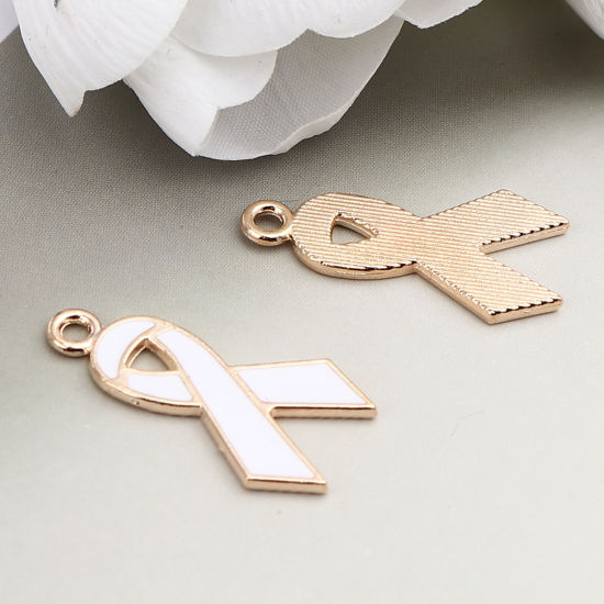 Immagine di Lega di Zinco Medico Charms Nastro Oro Placcato Bianco Smalto 28mm x 15mm , 20 Pz