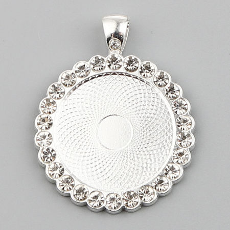 Picture of Zinc Based Alloy Cabochon Settings Pendants Round Clear Rhinestone 