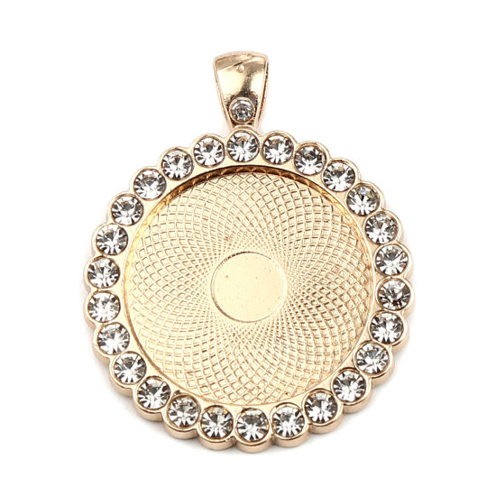 Picture of Zinc Based Alloy Cabochon Settings Pendants Round KC Gold Plated (Fits 25mm Dia.) Clear Rhinestone 43mm x 34mm, 5 PCs