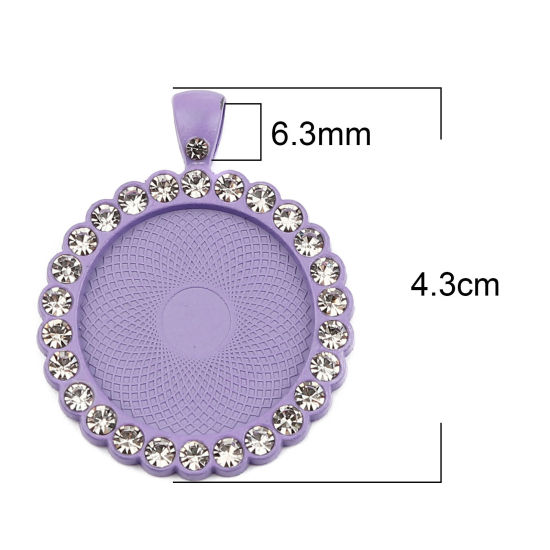 Image de Pendentifs Supports à Cabochons en Alliage de Zinc Rond Violet (Convenable à 25mm Dia) à Strass Transparent 43mm x 34mm, 5 Pcs