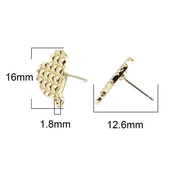 Image de Boucles d'Oreilles Puces Rond Doré avec Boucle 16mm x 13mm, Epaisseur de Fil: (21 gauge), 10 Pcs