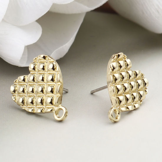 Image de Boucles d'Oreilles Puces Rond Doré avec Boucle 16mm x 13mm, Epaisseur de Fil: (21 gauge), 10 Pcs