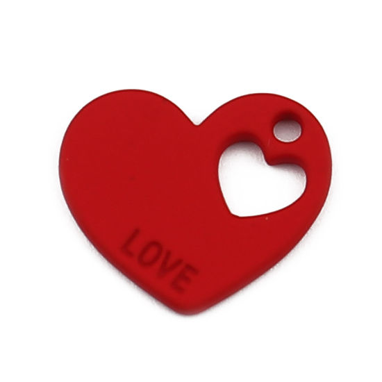 Immagine di Lega di Zinco San Valentino Charms Cuore Rosso Lettere " LOVE " Pittura 18mm x 15mm , 10 Pz