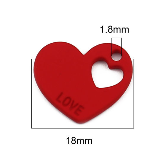 Immagine di Lega di Zinco San Valentino Charms Cuore Rosso Lettere " LOVE " Pittura 18mm x 15mm , 10 Pz