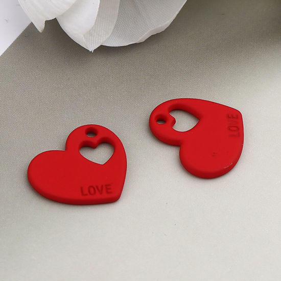 Immagine di Lega di Zinco San Valentino Charms Cuore Rosso Lettere " LOVE " Pittura 18mm x 15mm , 10 Pz