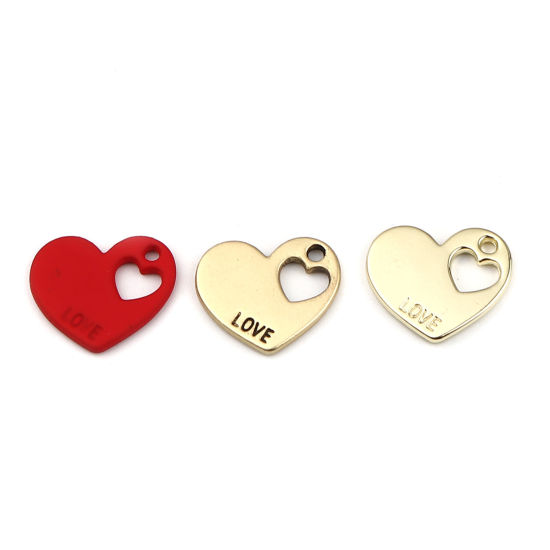 Immagine di Lega di Zinco San Valentino Charms Cuore Rosso Lettere " LOVE " Pittura 18mm x 15mm , 10 Pz