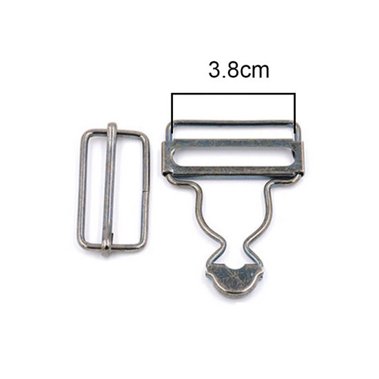 Picture of Zinc Based Alloy Bib Suspender Clips Rectangle Gunmetal 3.8cm, 10 Sets