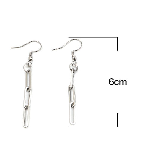 Picture of 304 Stainless Steel Link Chain Earrings Silver Tone Oval 60mm x 4mm, 1 Pair