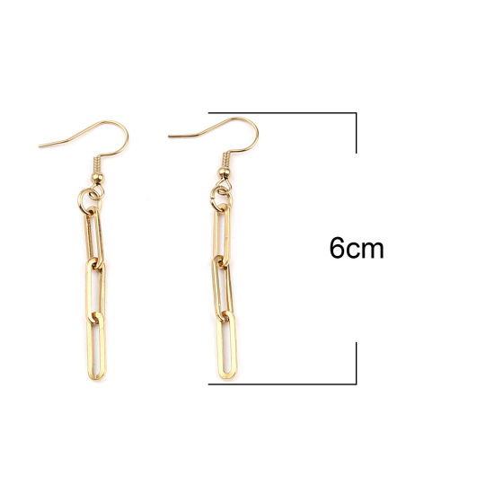 Picture of 304 Stainless Steel Link Chain Earrings Gold Plated Oval 60mm x 4mm, 1 Pair
