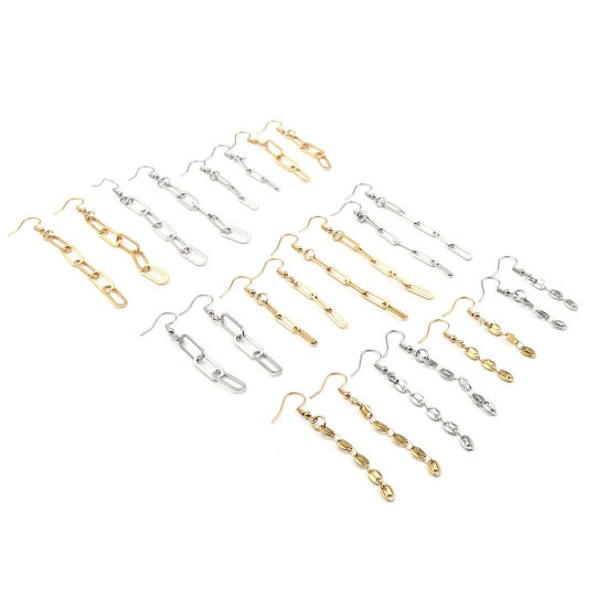 Picture of 304 Stainless Steel Link Chain Earrings Gold Plated Oval 60mm x 4mm, 1 Pair