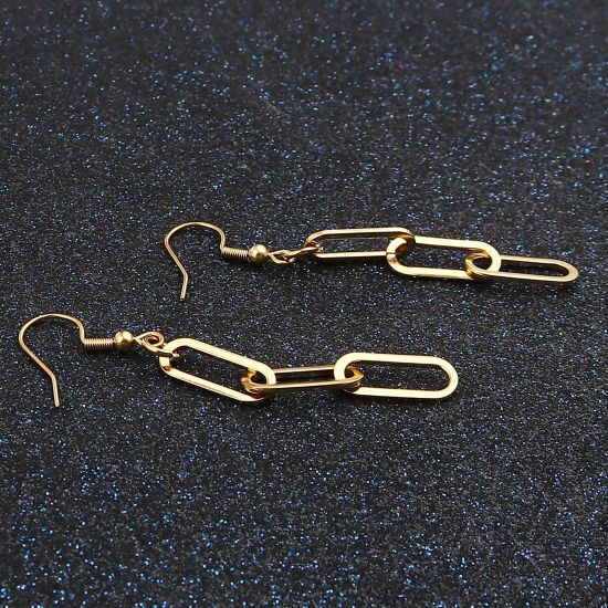 Picture of 304 Stainless Steel Link Chain Earrings Gold Plated Oval 65mm x 7mm, 1 Pair