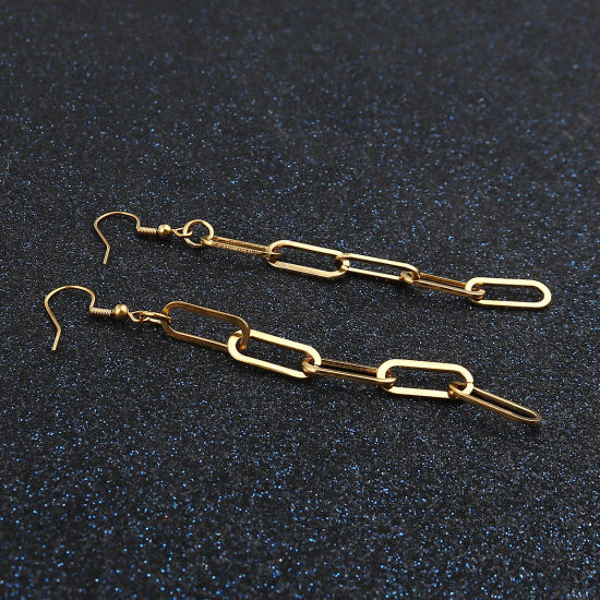 Picture of 304 Stainless Steel Link Chain Earrings Gold Plated Oval 91mm x 7mm, 1 Pair