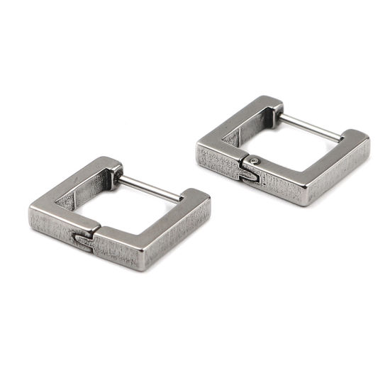 Bild von 304 Edelstahl Ohrreifen Silberfarbe Rechteck 15mm x 13mm, Drahtstärke: (19 gauge), 2 Paare