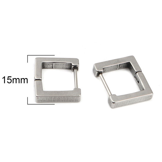 Bild von 304 Edelstahl Ohrreifen Silberfarbe Rechteck 15mm x 13mm, Drahtstärke: (19 gauge), 2 Paare