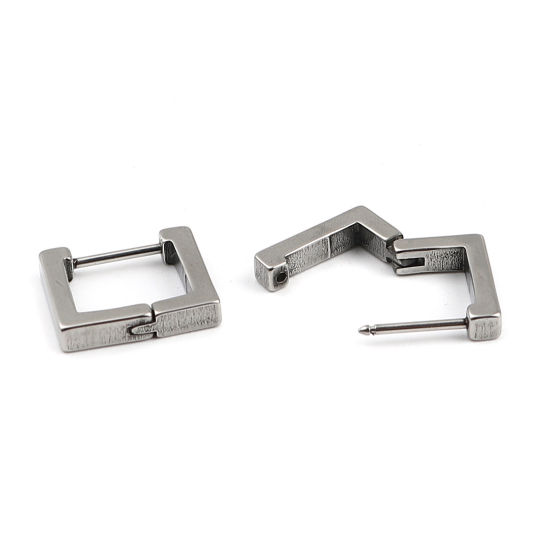 Bild von 304 Edelstahl Ohrreifen Silberfarbe Rechteck 15mm x 13mm, Drahtstärke: (19 gauge), 2 Paare