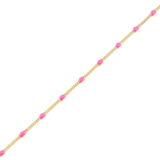 Picture of Brass Enamel Link Curb Chain Findings Heart Gold Plated Fuchsia 7x2mm, 1 M                                                                                                                                                                                    