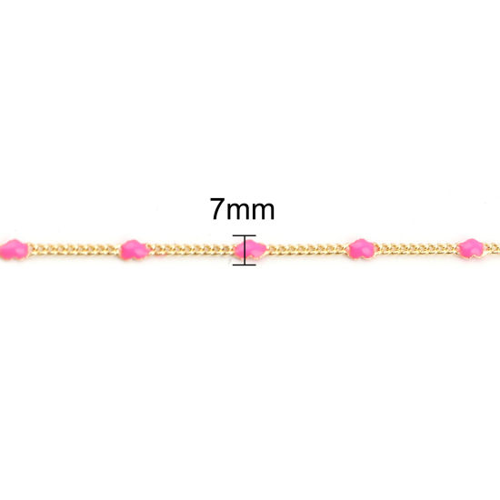 Picture of Brass Enamel Link Curb Chain Findings Heart Gold Plated Fuchsia 7x2mm, 1 M                                                                                                                                                                                    