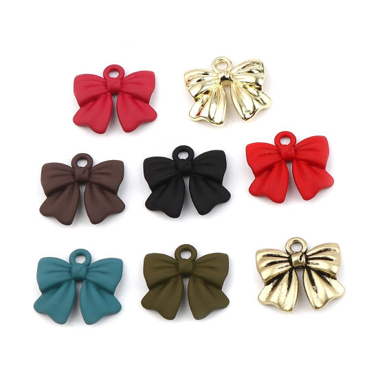 Image de Breloques Laqué en Alliage de Zinc Nœuds Papillon Rouge Foncé 17mm x 16mm, 10 Pcs