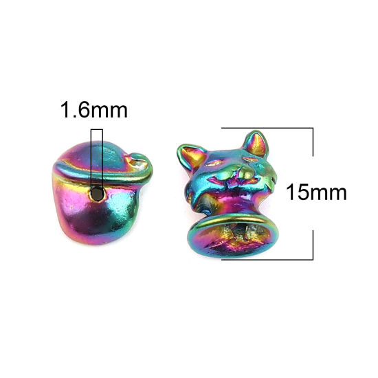 Bild von Zinklegierung Perlenkappen Katze Tier Regenbogenfarbe plattiert Mehrfarbig (passende Perlengröße: 12 mm Durchmesser) 15 x 12 mm 14 x 13 mm, 3 Sets